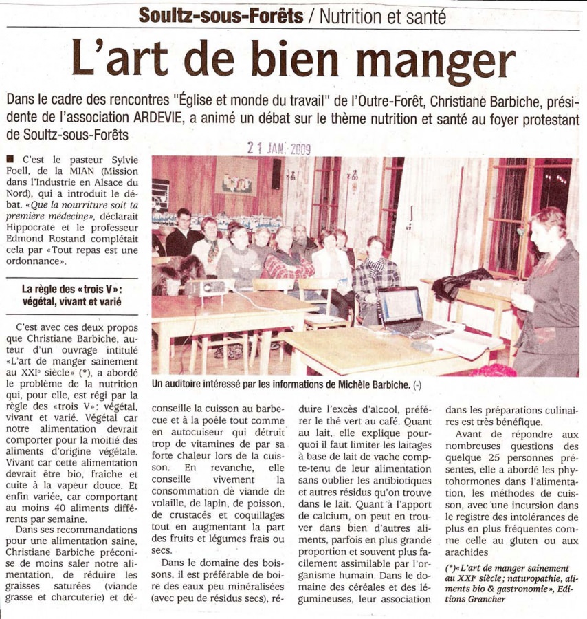 Dernières Nouvelles d'Alsace - 21.01.2009